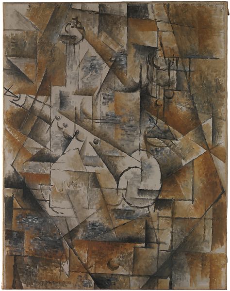 Georges Braque, Still Life with Clarinet (Bottle and Clarinet), 1911, oil on canvas, 64.8 x 50.2 cm (The Metropolitan Museum of Art)