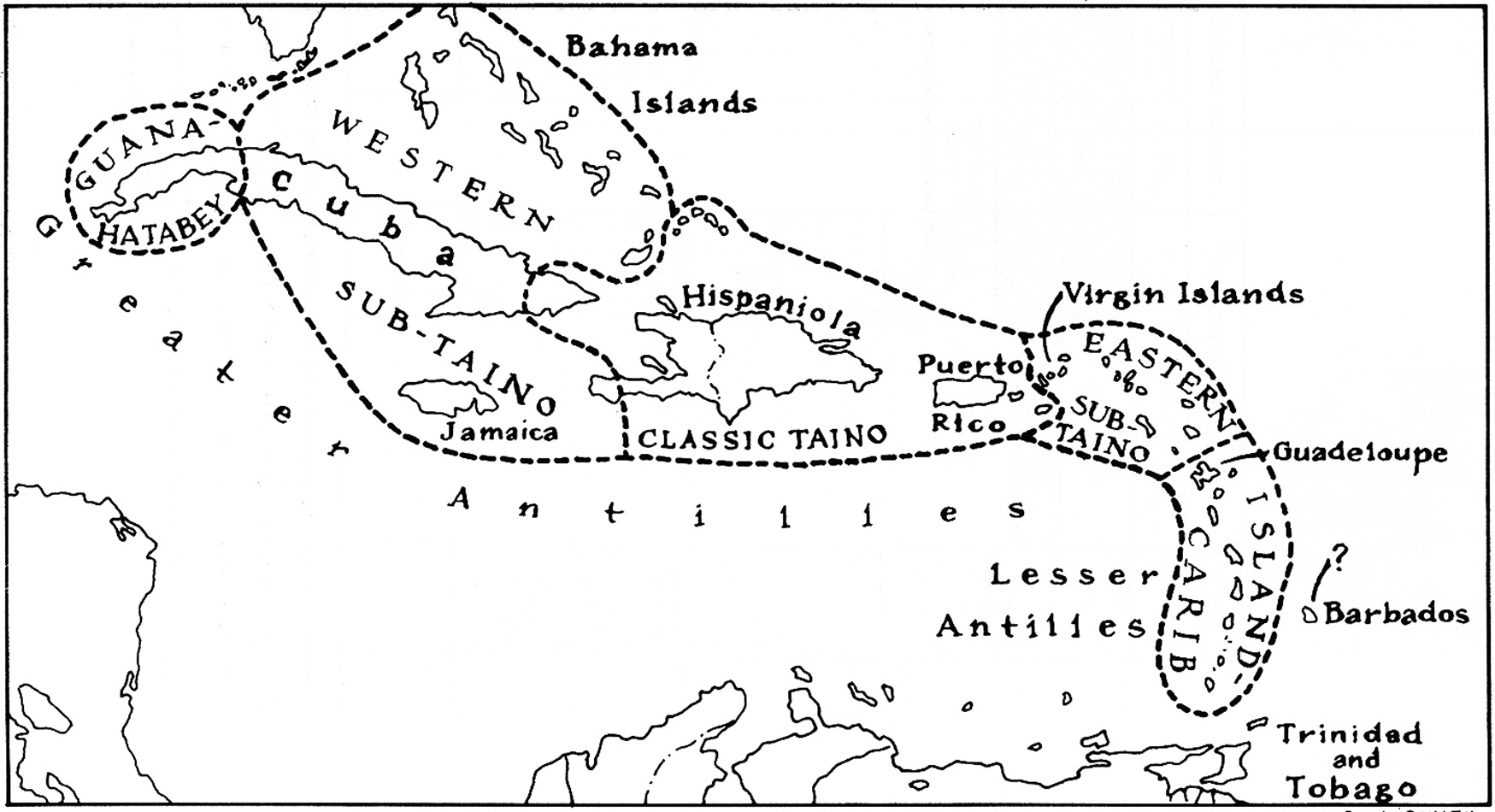 Map of the Taíno and Caribe in the Greater and Lesser Antilles