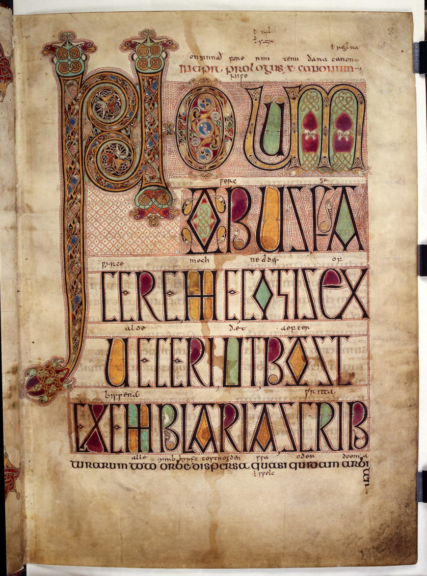 St. Jerome’s letter to Pope Damasus, who commissioned the translations of the Bible, appears at the beginning of the Lindisfarne Gospels (British Library)