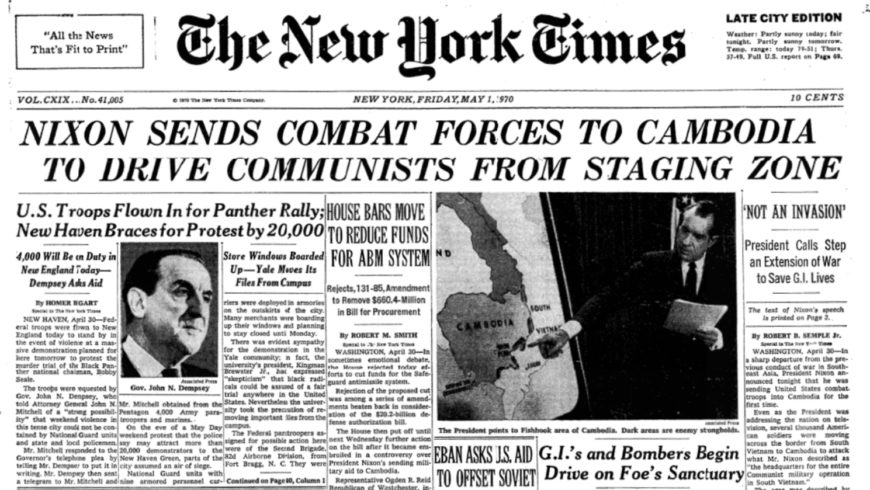 Front page of the New York Times, 1 May, 1970