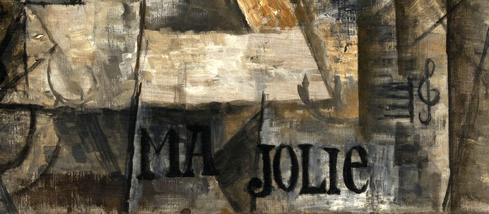 Pablo Picasso, Ma Jolie, detail, 1911-12, oil on canvas, 39 3/8 x 25 3/4 inches (MoMA)