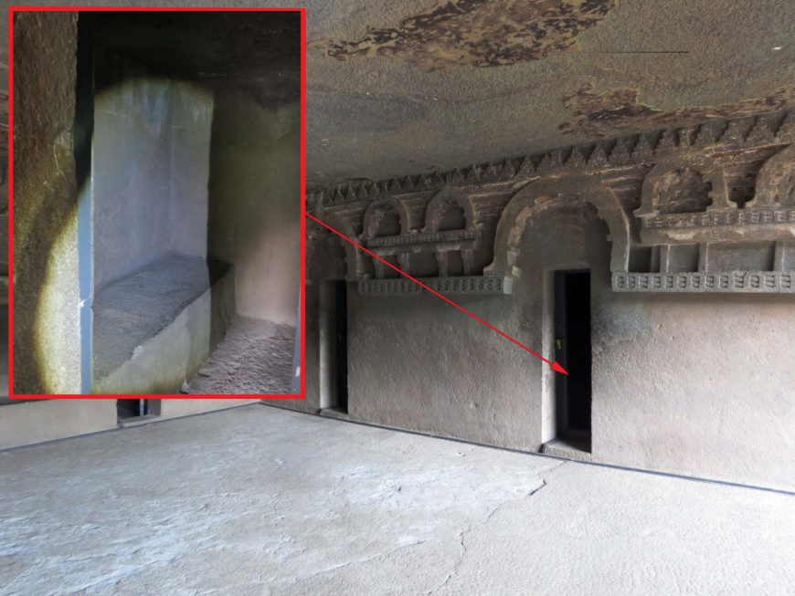 Vihara and stone bed (inset), Ajanta caves, 5th century, Aurangabad (photo: Arathi Menon, CC BY-NC-SA 4.0)