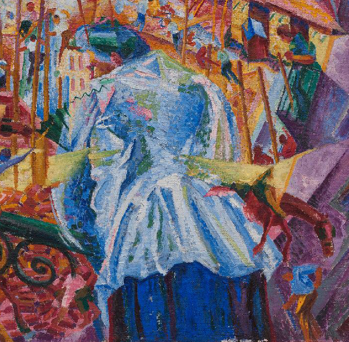 Umberto Boccioni, The Street Enters the House, detail, 1911, oil on canvas, 100 x 100.6 cm (Sprengel Museum, Hannover)