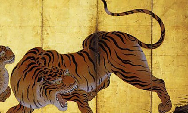 Kanō Sanraku, Dragon and Tiger (detail), early Edo period, 17th century, pair of folding screens, color and gold on paper, 178 x 357 cm each (Myoshinji temple, Kyoto, image: Wikimedia Commons)