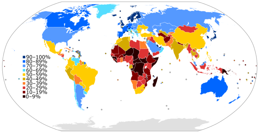 Map showing percentage of internet users related to a country’s population in 2016 (credit: W163, BMacZero, CC BY-SA 3.0) 