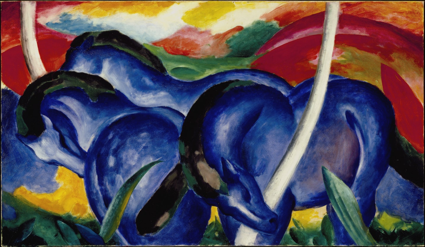 Franz Marc, Large Blue Horses, 1912, oil on canvas, 41-5/8 x 71-5/16 inches (Walker Art Center)
