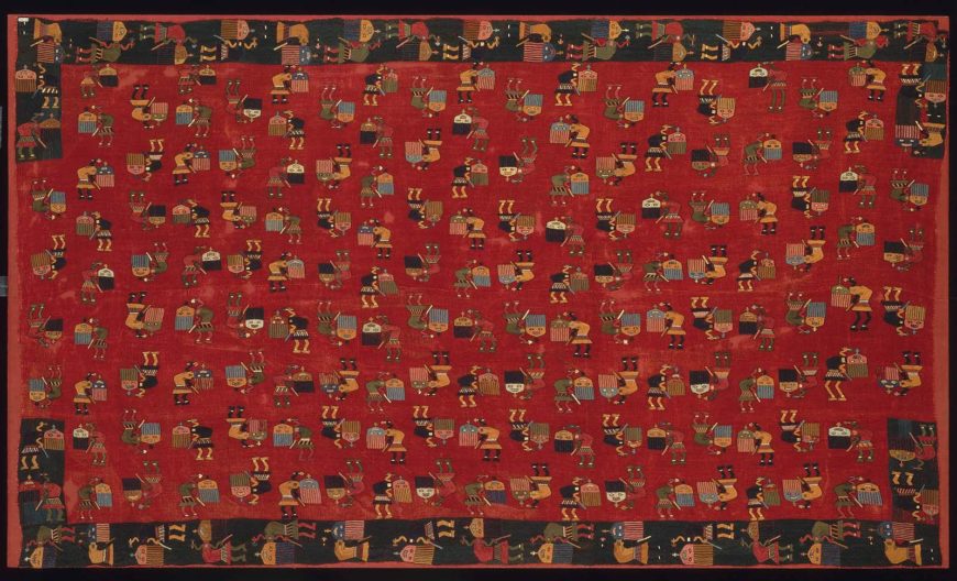 Mantle, Peruvian (Paracas), 0-100 C.E., wool, plain weave, embroidered with wool, 142 x 241 cm (Museum of Fine Arts, Boston)