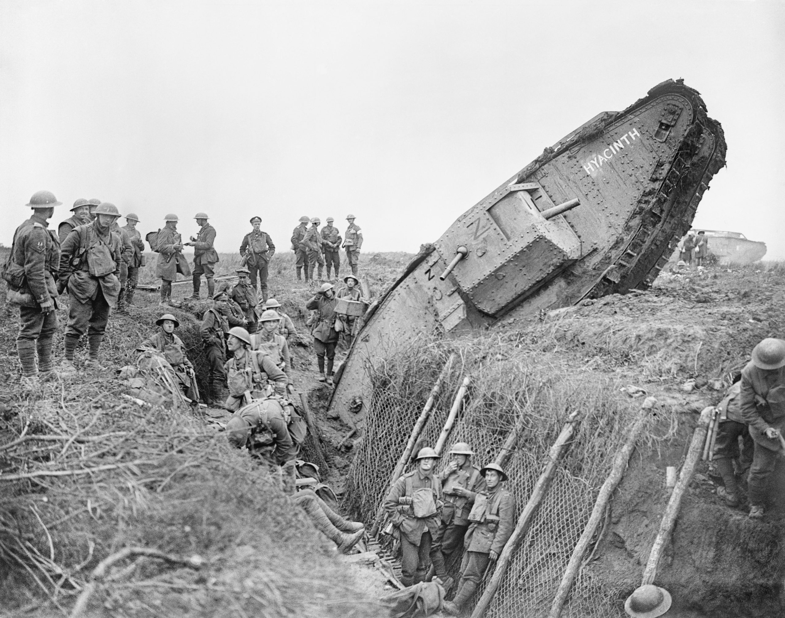 A British Mark IV (Male) tank during the Battle of Cambrai, France, November-December 1917 (Imperial War Museums)