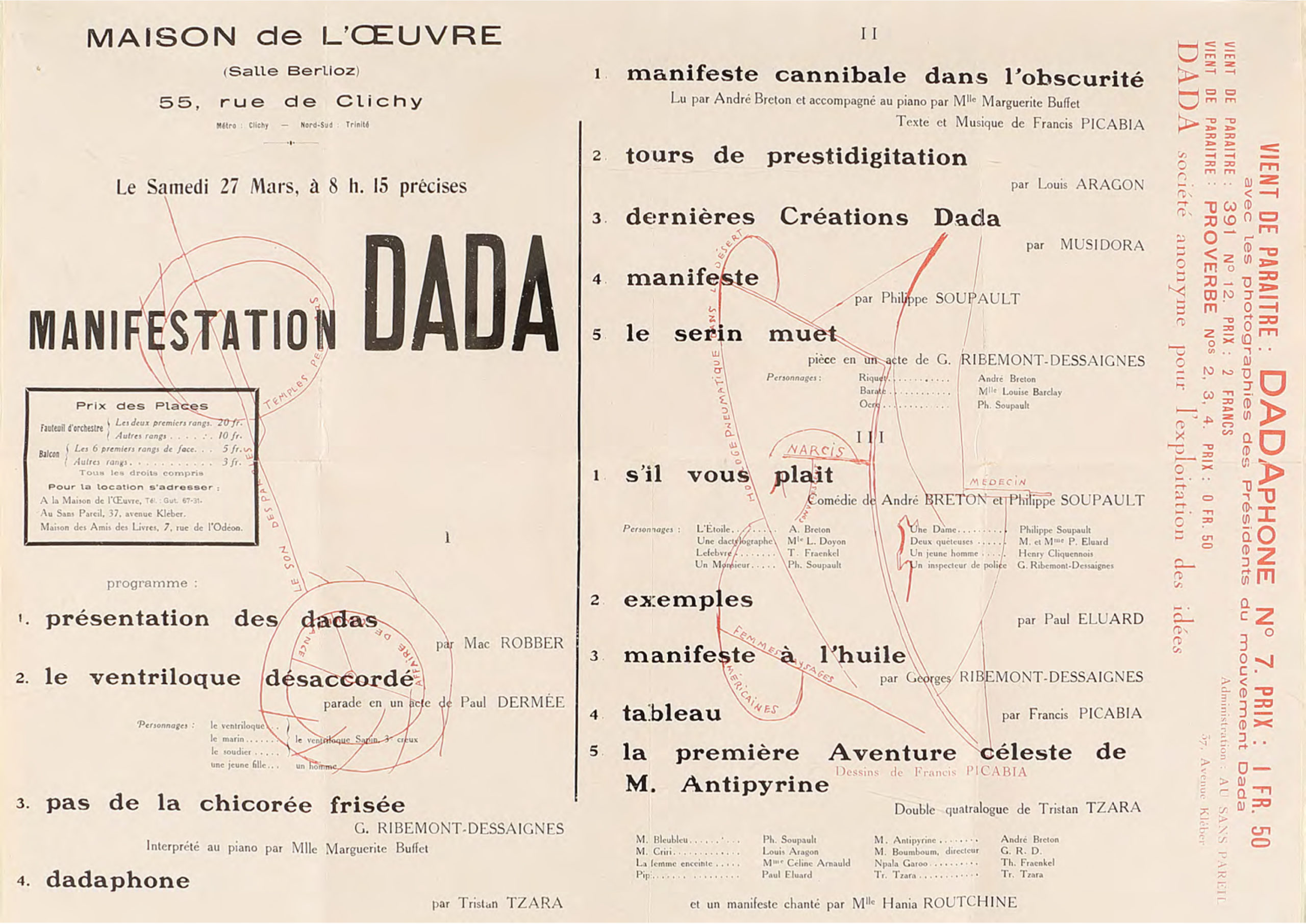 Program for the Manifestation Dada at Théâtre de l’oeuvre, Paris, 27 March 1920