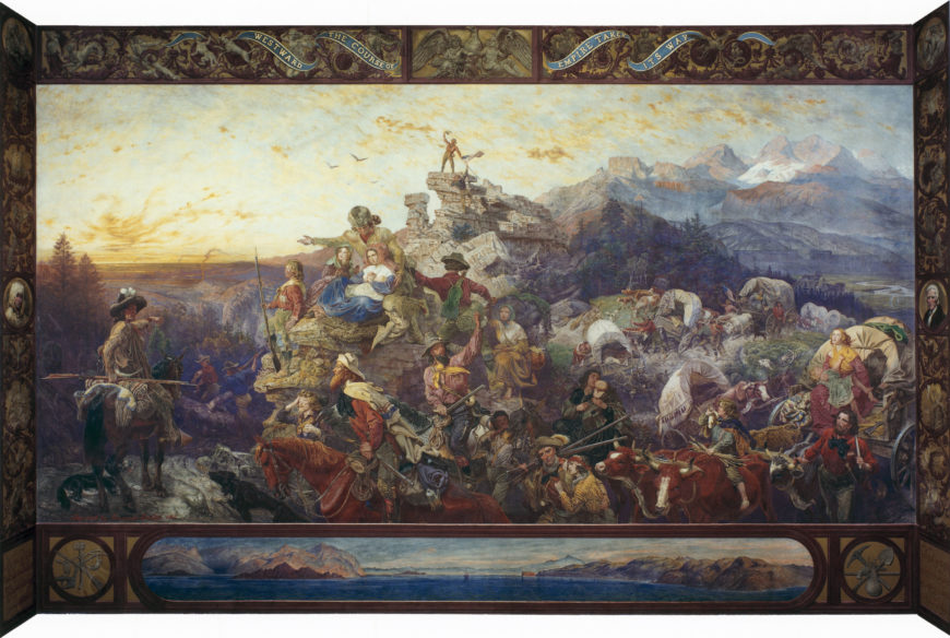 Emanuel Leute, Westward the Course of Empire Takes its Way, 1862, installed in the House Wing, west stairway of the US Capital, stereochromy mural, 20 'x 30' (Architect of the Capital)