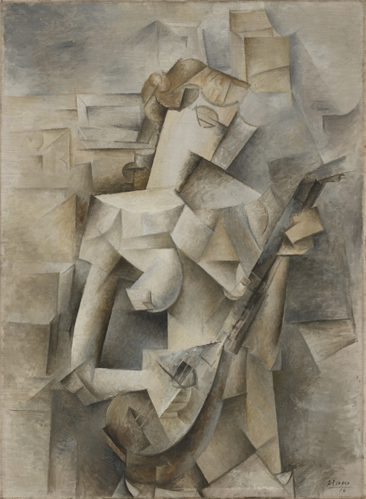 Pablo Picasso, Girl with a Mandolin (Fanny Tellier), 1910, oil on canvas, 39 1/2 x 29 inches (MoMA)