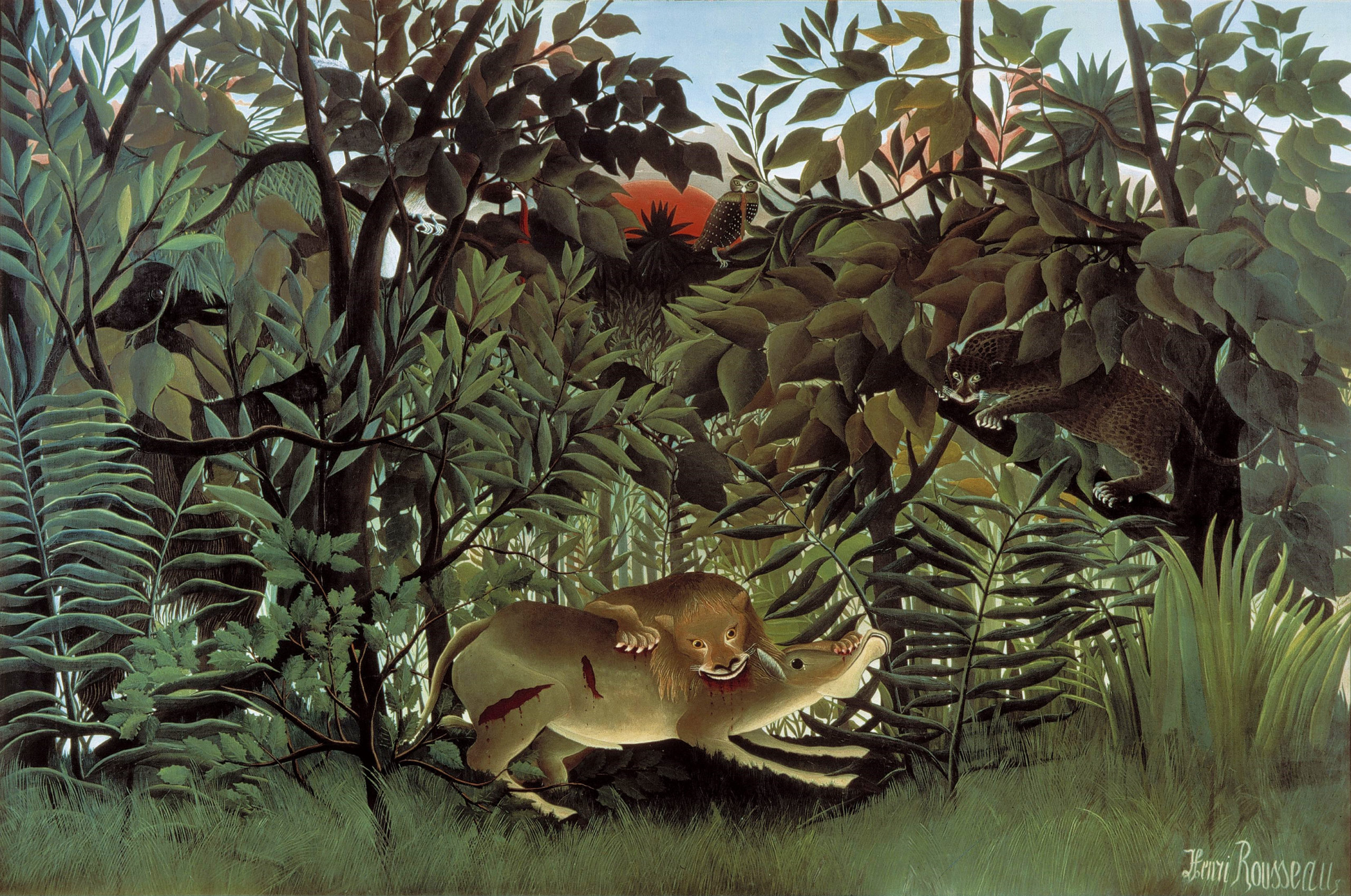 Henri Rousseau, The Hungry Lion Throws Itself on the Antelope, 1905, oil on canvas, 200 x 301 cm (Fondation Beyeler, Basel)