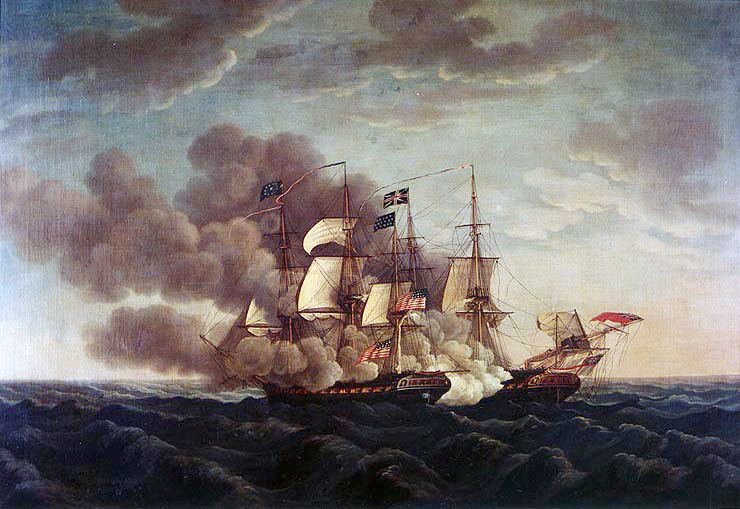Michel Felice Corne, Action between USS Constitution and HMS Guerriere, 19 August 1812, c. 19th century, oil on canvas, 32 "x 48" (US Naval Academy Museum)