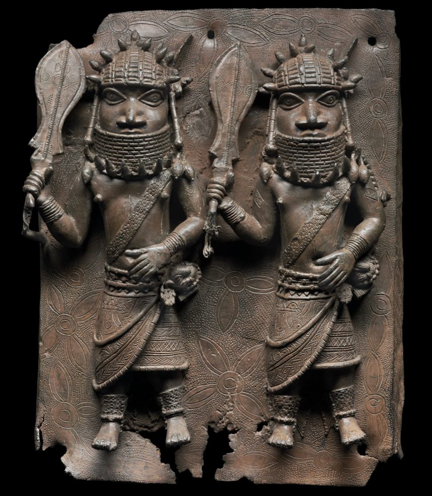 Artist Unidentified, Relief plaque showing two officials with raised swords, c. 1530-1570, copper alloy (Robert Owen Lehman Collection, Courtesy Museum of Fine Arts, Boston)