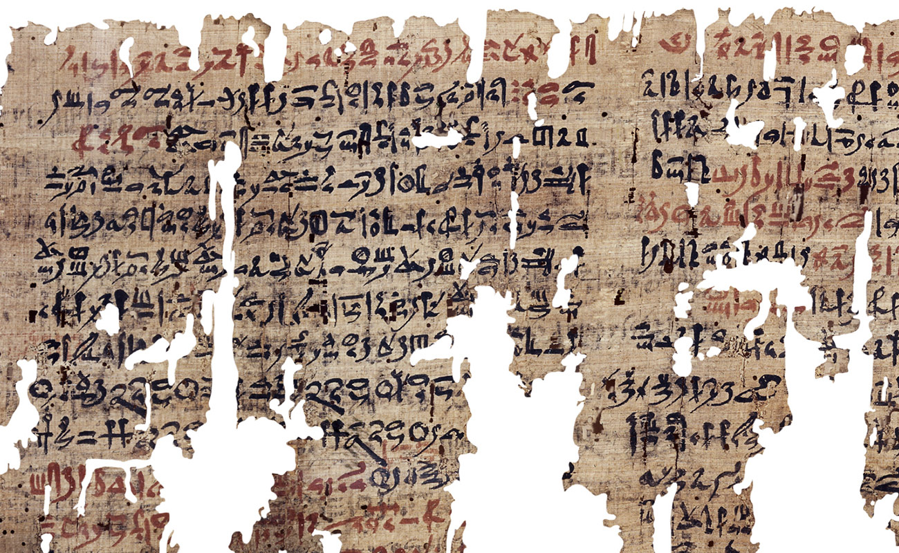 Hieratic. London Medical Papyrus (detail), about 1300 B.C., Egyptian. Papyrus and ink, 7 7/8 × 45 1/2 in. The British Museum, EA10059,1. On loan from the Trustees of the British Museum. © The Trustees of the British Museum. Featured in the exhibition Beyond the Nile: Egypt and the Classical World
