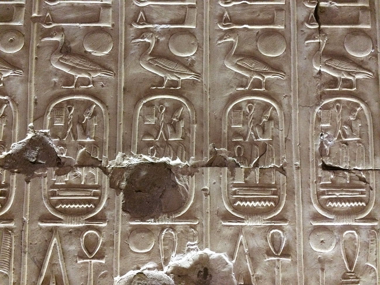Hieroglyphs. Detail from the Temple of Seti I, Abydos, Egypt. Photo courtesy of and © Luigi Prada