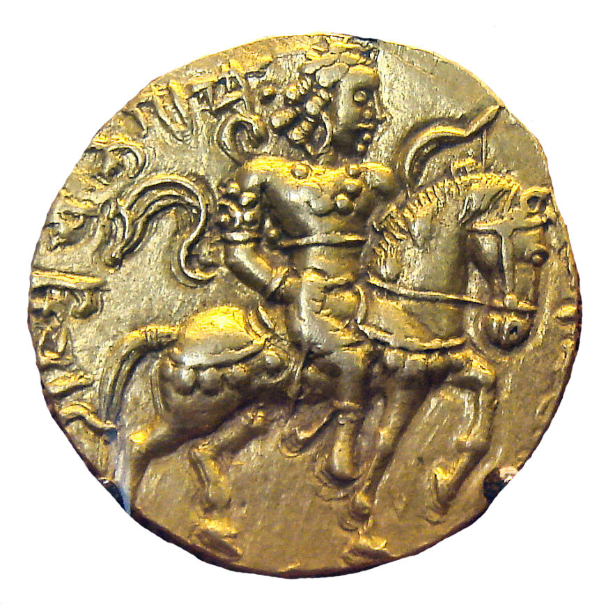 Emperor Chandragupta II on his horse, c. 380 – 415 CE, gold coin (The British Museum)