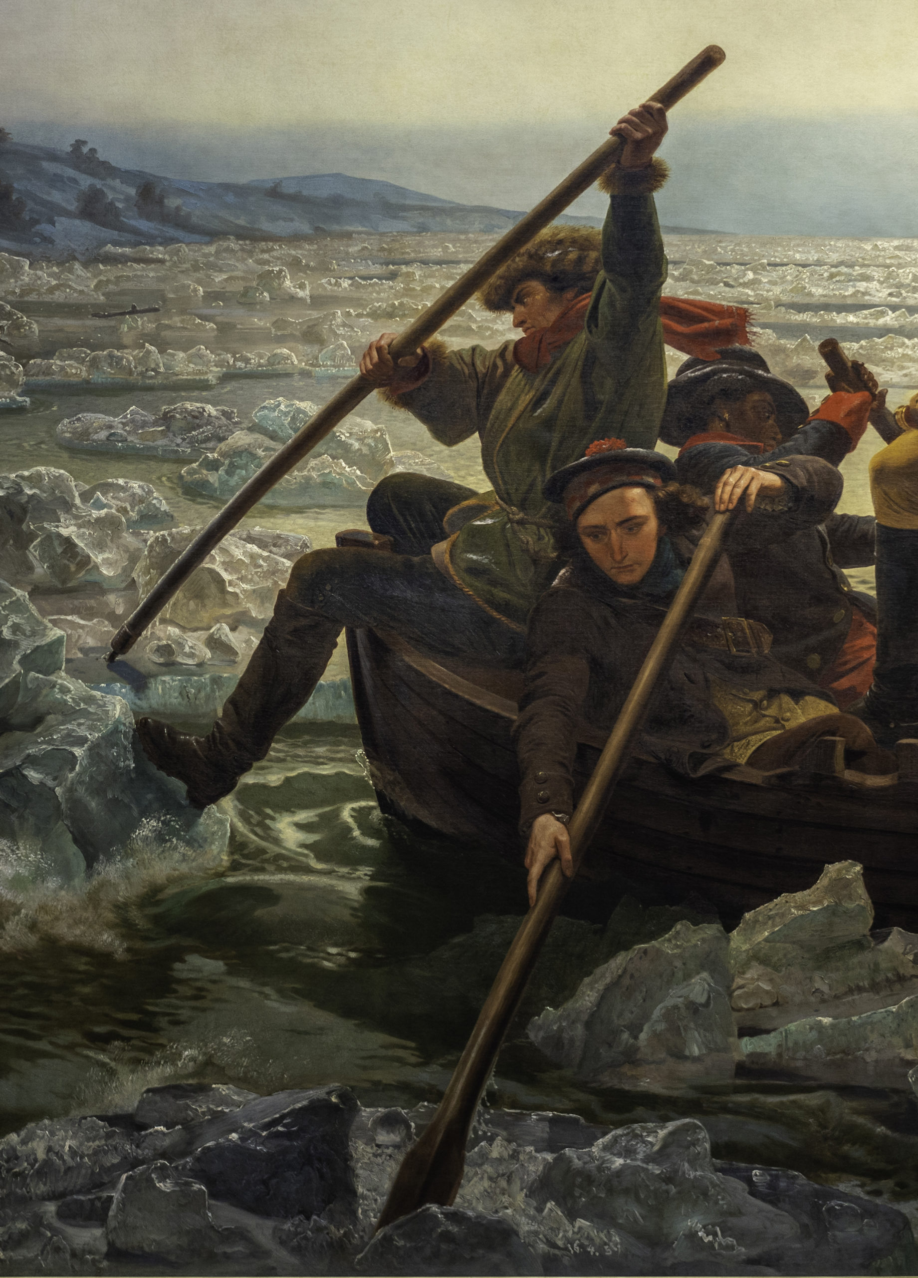 Rowers breaking up the ice as they cross the river on Christmas Day (detail), Emanuel Leutze, Washington Crossing the Delaware, 1851, oil on canvas, 378.5 x 647.7 cm (Metropolitan Museum of Art, photo: Steven Zucker, CC BY-NC-SA 2.0)