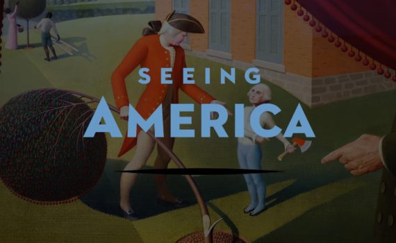 Grant Wood, Parson Weems' Fable, 1939, oil on canvas, 127.3 x 97.5 cm, (Amon Carter Museum of American Art)