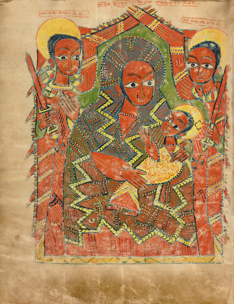 The Virgin and Child with the Archangels Michael and Gabriel in a Gospel book, about 1504–5, made in Ethiopia (probably Gunda Gunde). The J. Paul Getty Museum, Ms. 102 (2008.15), fol. 19v