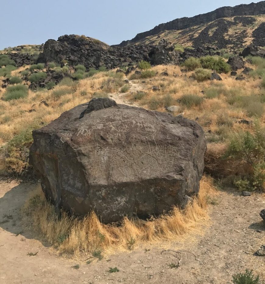 Map Rock Petroglyph, Shoshone-Bannock People, Givens Hot Springs, Canyon County, southwestern Idaho, 1054 or later (photo: Rosemarie Ann and Kenneth D. Keene)