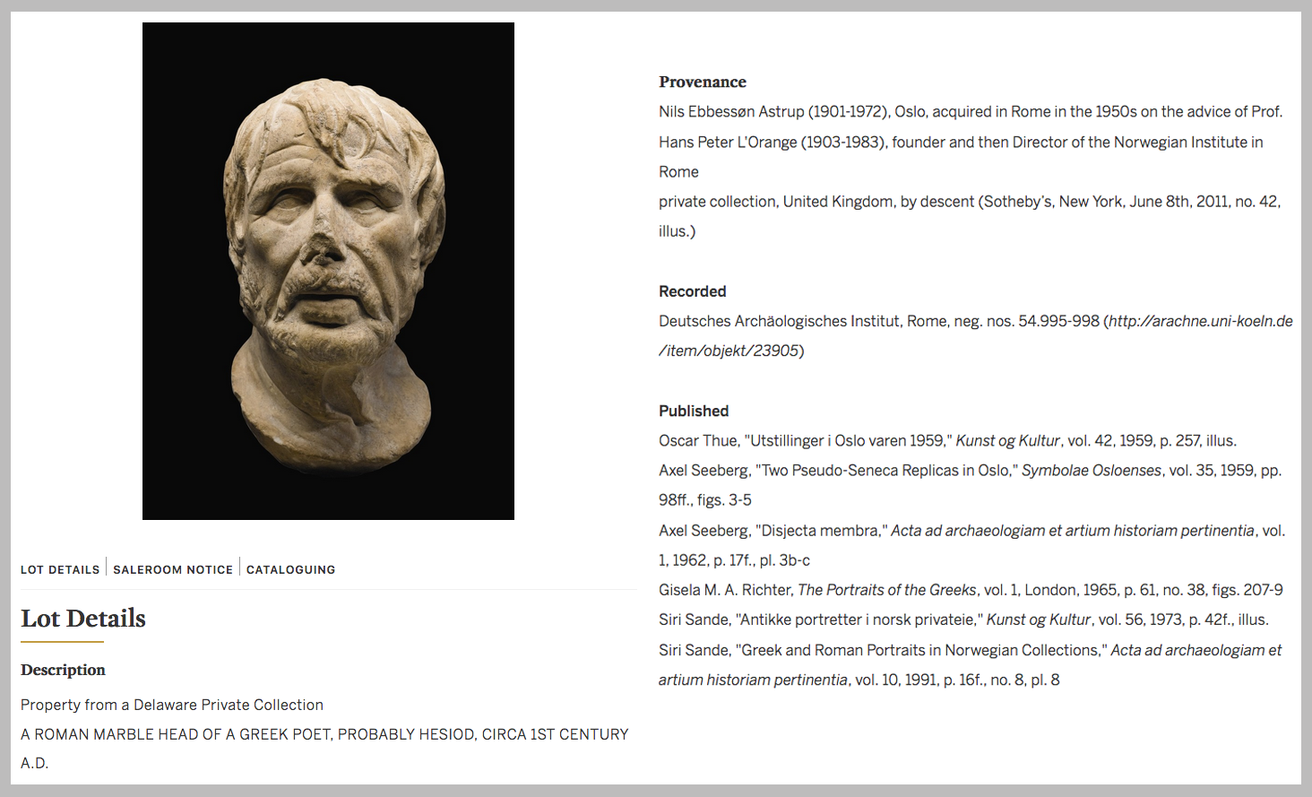 Details for Lot 39, Sotheby’s, Ancient Sculpture and Works of Art, 3 December 2019