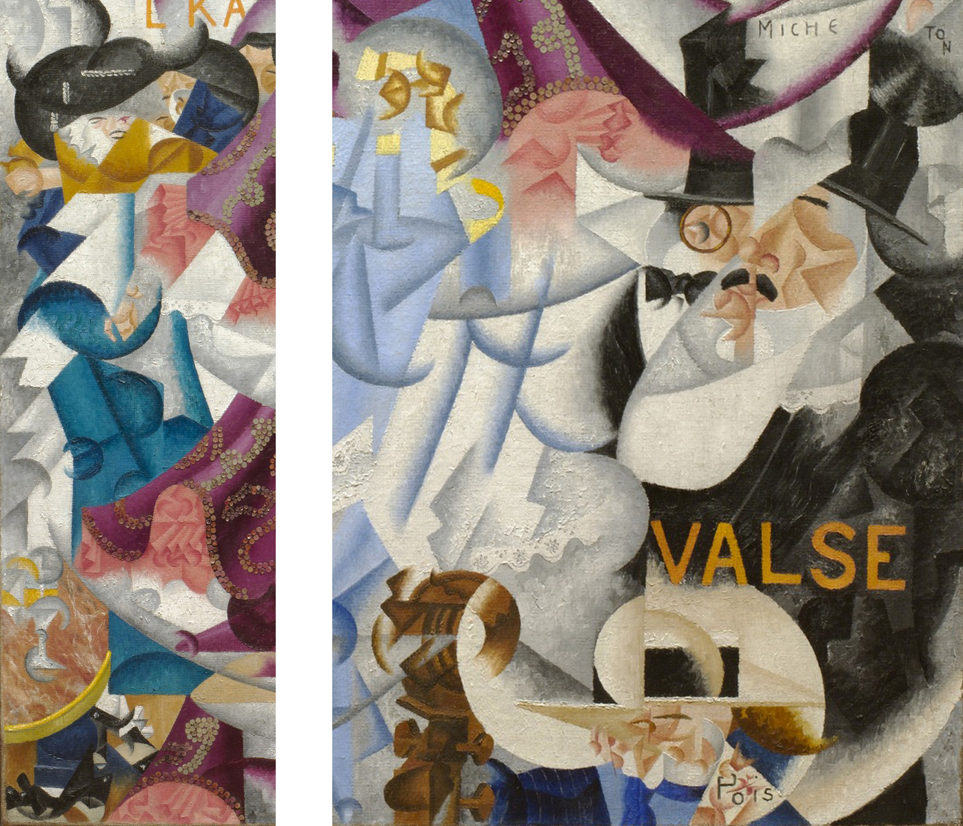 Gino Severini, Dynamic Hieroglyph of the Bal Tabarin, details, 1912, oil and sequins on canvas, 161.6 x 156.2 cm (MoMA)