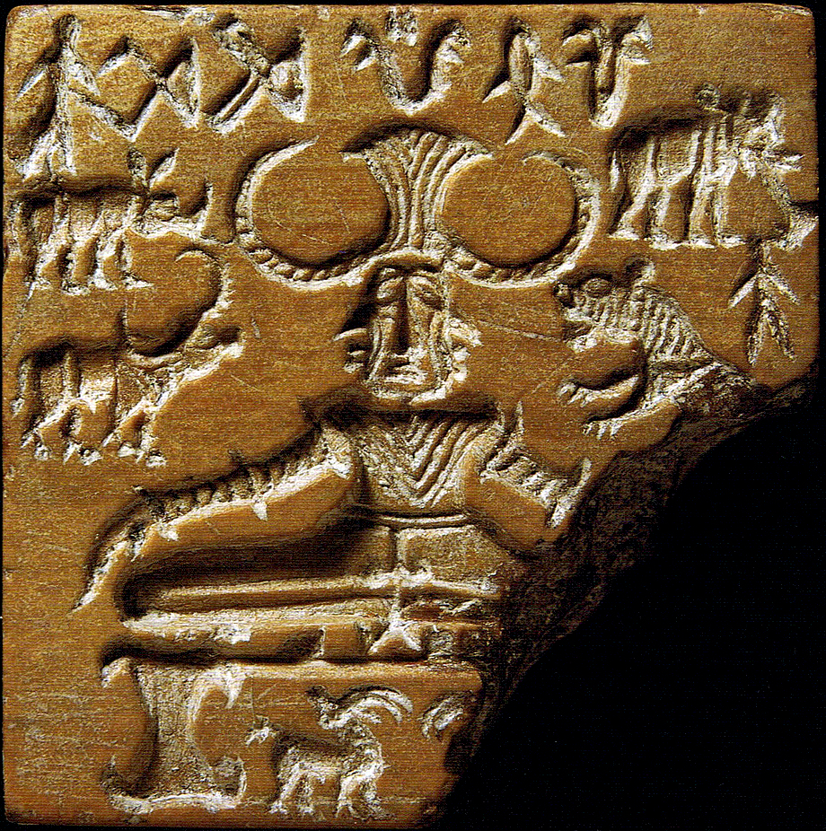 Pashupati Seal, 2500–2400 B.C.E. (Mohenjo-daro, Indus Valley Civilization), steatite, coated with alkali, and baked (National Museum New Delhi)