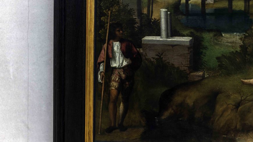 Giorgione, La tempestad, c. 1505-1508, óleo con huellas de témpera sobre lienzo, 82 x 73 cm (Gallerie dell'Accademia, Venecia)