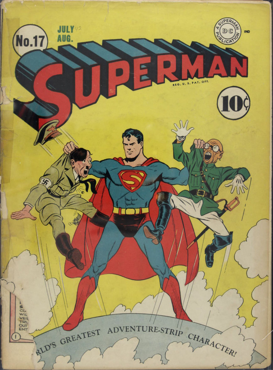 Superman No. 17 (July-August 1942) with racist caricatures of Adolf Hitler and Emperor Hirohito