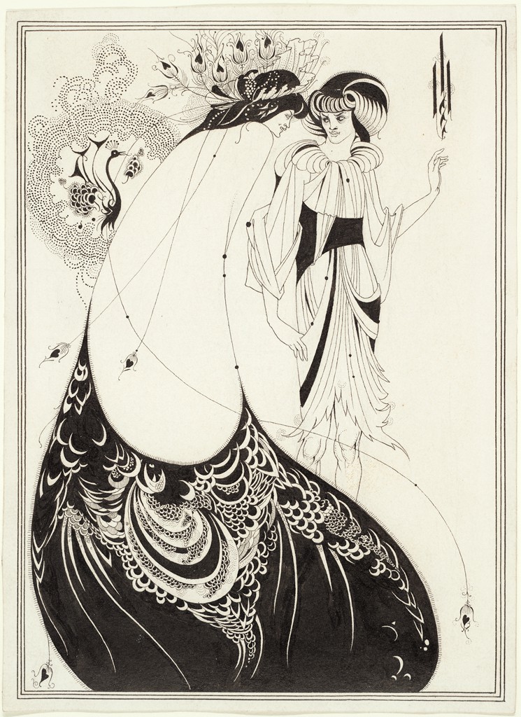 Aubrey Beardsley, The Peacock Skirt, plate 2 of ten illustrations for Oscar Wilde’s Salomé, 1893, black ink and graphite on white wove paper, 23 x 16.8 cm (Harvard Art Museums)