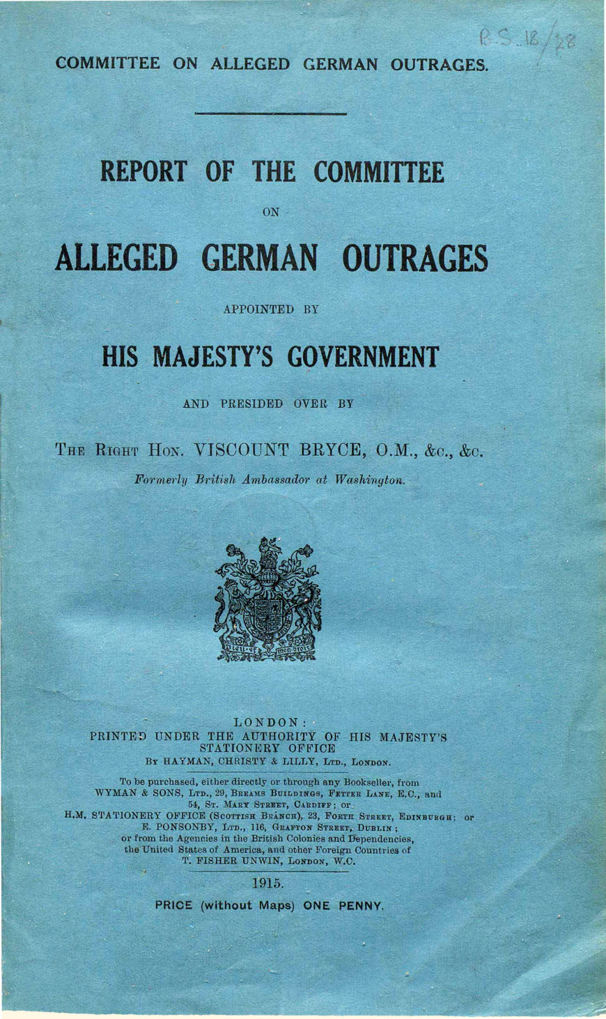 The Bryce Report, 1915 (British Library)