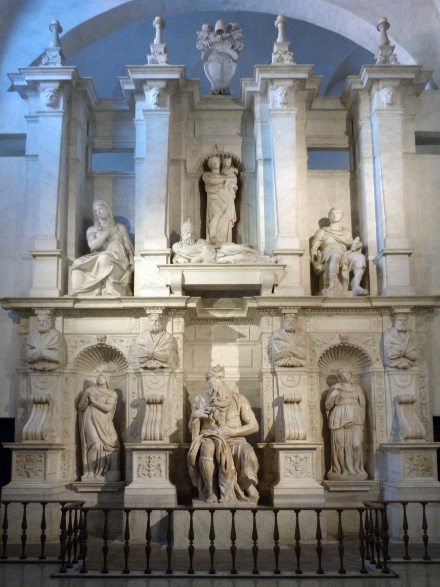 Michelangelo, Tomb of Pope Julius II, completed 1545, marble, in San Pietro in Vincoli, Rome (photo: Darren and Brad, CC BY-NC 2.0)
