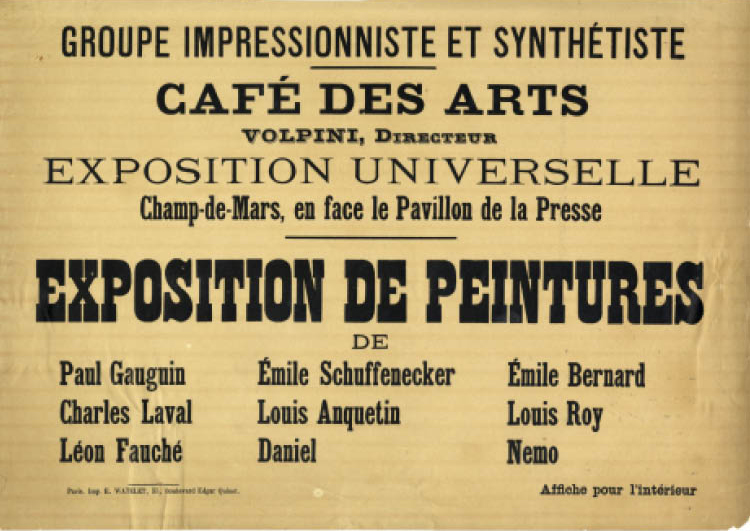 Poster for the Exhibition at the Café des Arts, 1889, lithograph; 28 x 39.7 cm (Pennsylvania State University Libraries, Rare Books and Manuscripts Special Collection)