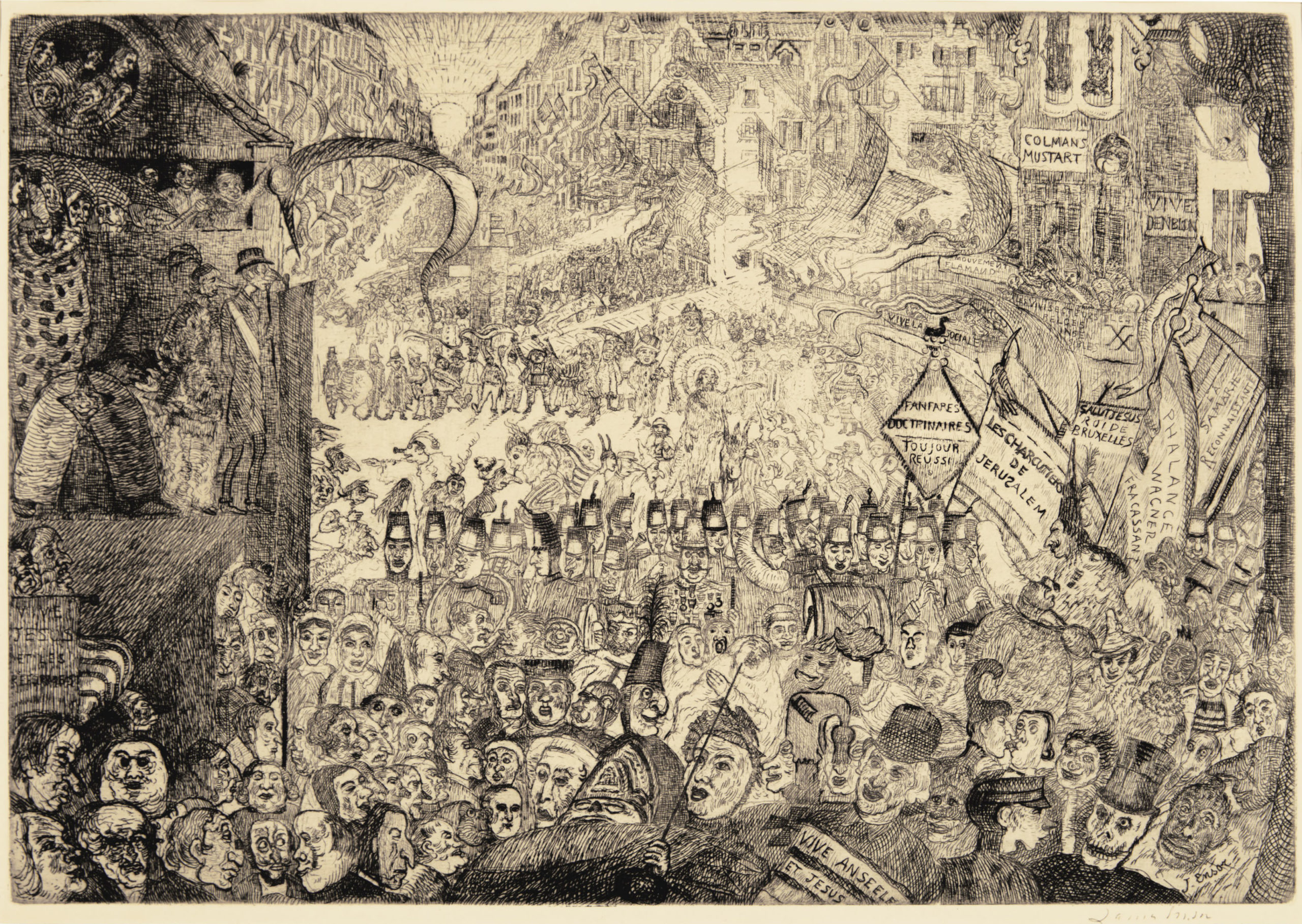James Ensor, Christ’s Entry into Brussels in 1889, 1898, etching, 30.3 × 45.8 cm