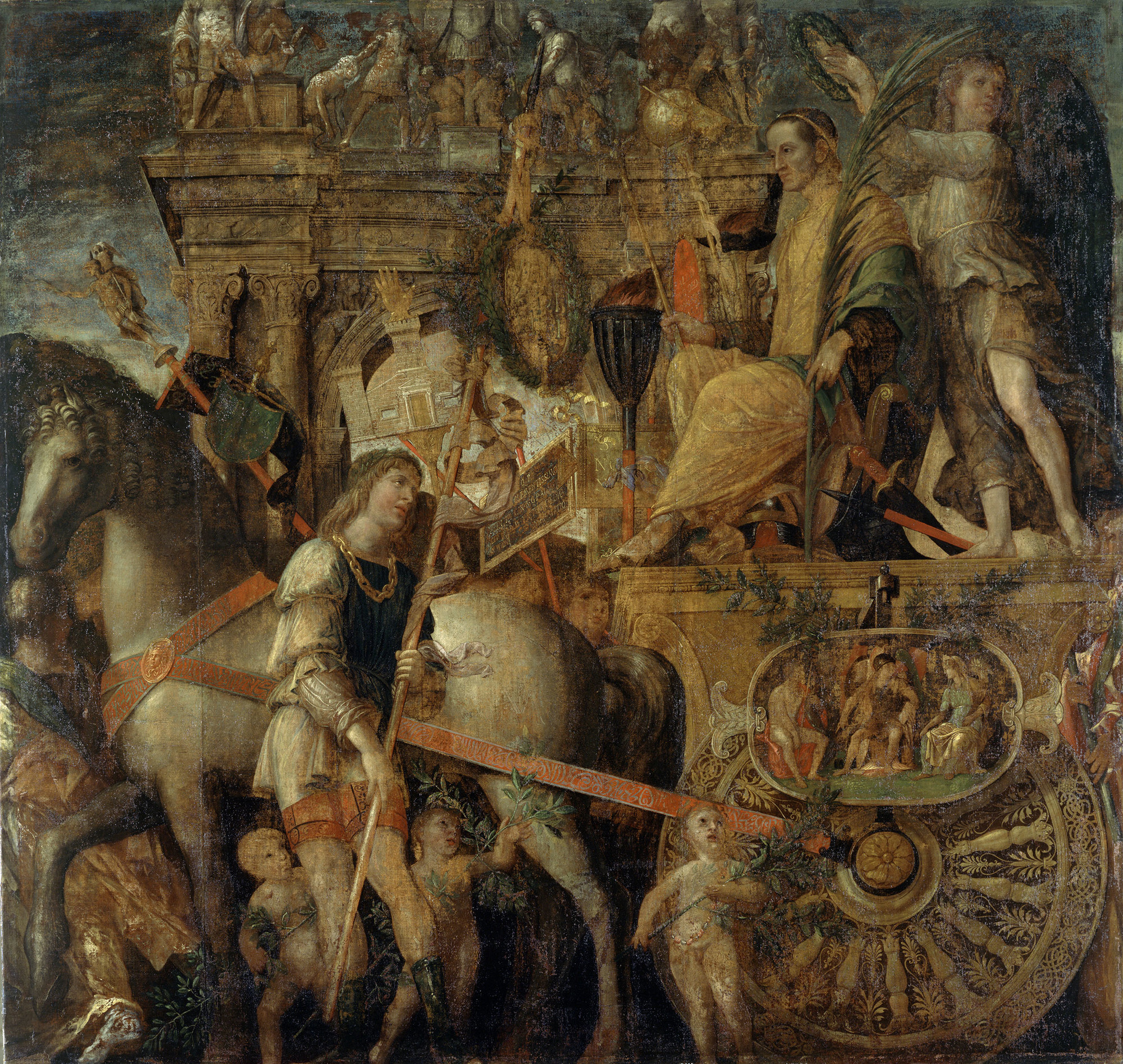 Andrea Mantegna, The Triumphs of Caesar: 9. Caesar on his Chariot, c.1484-92, tempera on canvas, 270.4 x 280.7 x 4 cm (Royal Collection Trust, Hampton Court Palace, London)