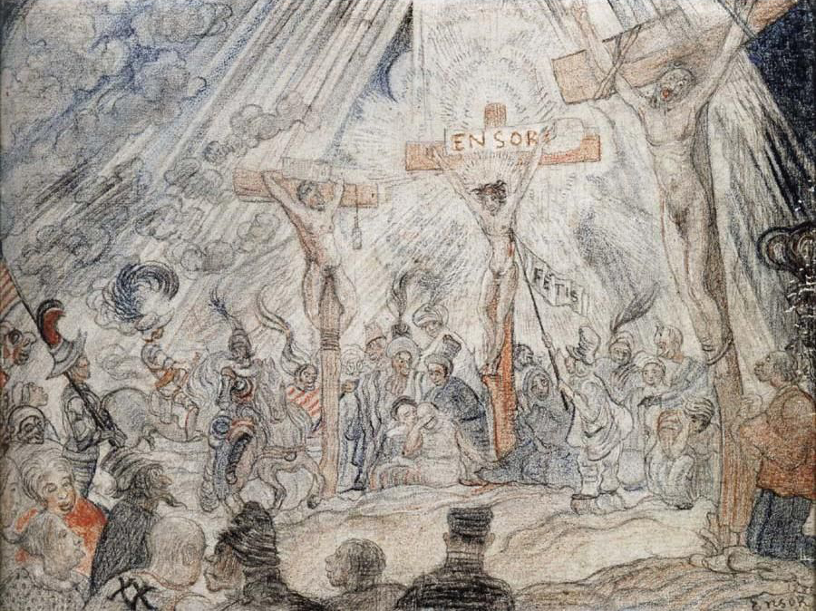 James Ensor, Calvary, 1886, pencil, crayon and oil on paper, 6 ¾ x 8 ¾ inches (Private collection)