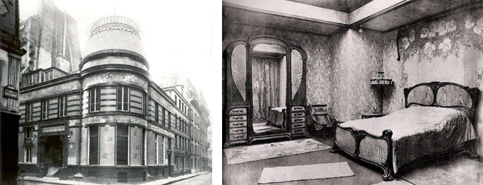 Left: Siegfried Bing’s Maison de l’Art Nouveau, Paris (demolished); Right: Eugène Gaillard, Bedroom for the Pavillion de l’Art Nouveau Bing, 1900