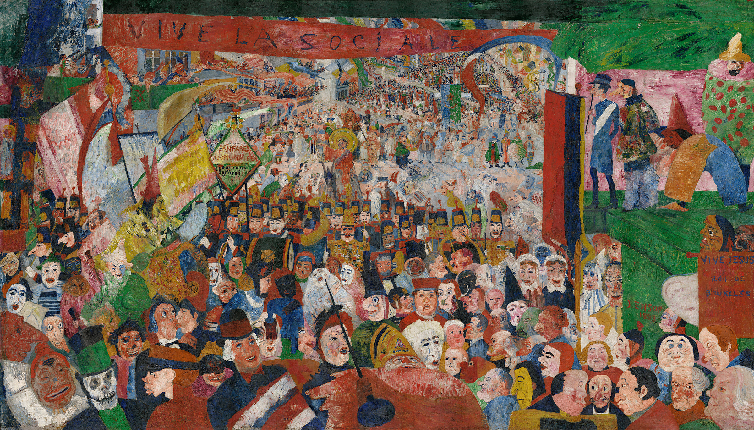 James Ensor, Christ’s Entry into Brussels in 1889, 1888, oil on canvas, 99 1/2 x 169 1/2 inches (J. Paul Getty Museum, Los Angeles)
