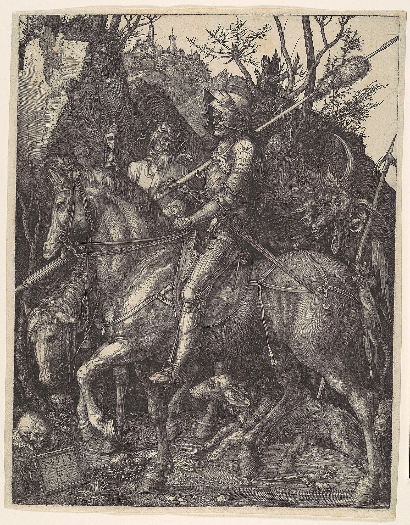Albrecht Dürer, Knight, Death, and the Devil, 1513, print after engraving, 25 x 19.6 cm (The Metropolitan Museum of Art)
