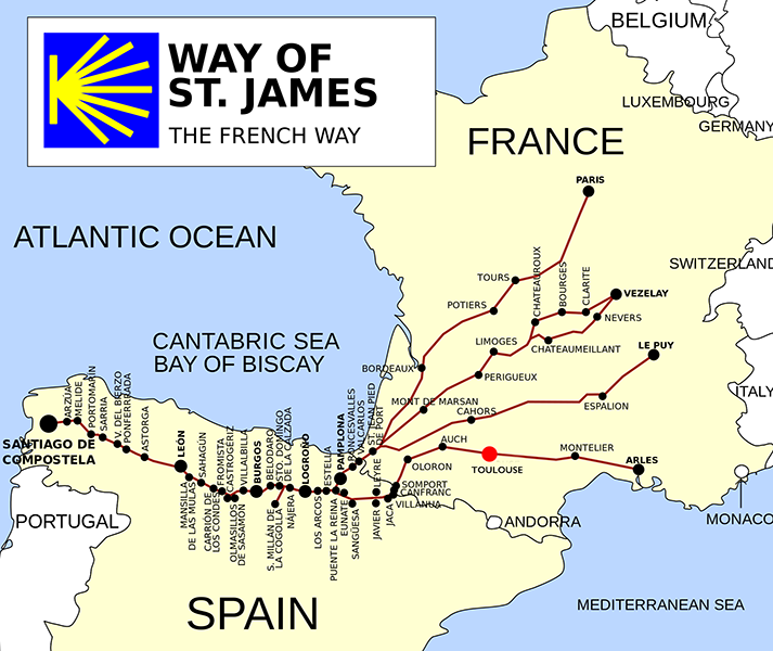 The Way of St. James — routes from France (image: Vivaelcelta, CC BY-SA 3.0)