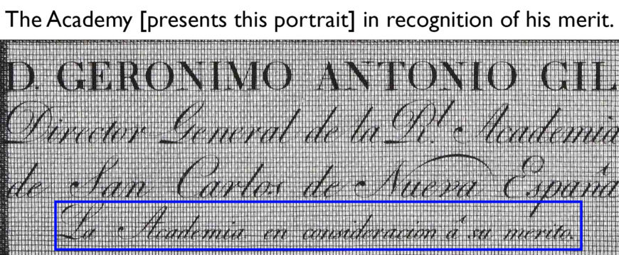 Fernando Selma, inscription, detail of <em>Portrait of Jerónimo Antonio Gil</em>, engraving, 30.3 x 21.2 cm (Biblioteca Nacional de Madrid)