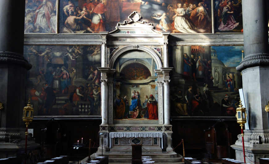 Giovanni Bellini, San Zaccaria Altarpiece, 1505, oil on wood transferred to canvas, 16 feet 5–1/2 inches x 7 feet 9 inches (San Zaccaria, Venice; photo: Steven Zucker, CC BY-NC-SA 4.0)
