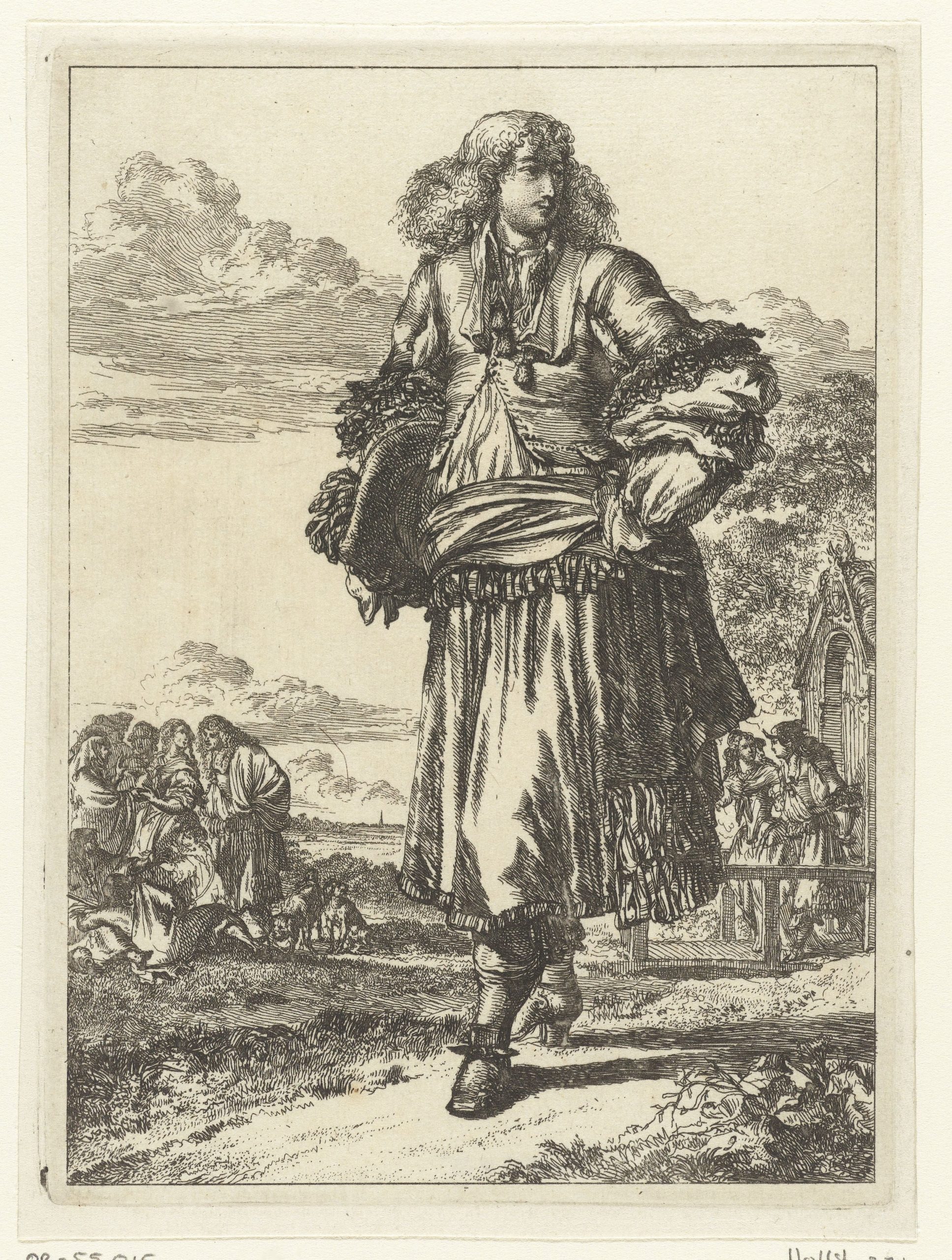 Romeyn de Hooghe, Figures à la Mode no. 9, Man Wearing Rhinegrave Breeches, engraving, 16.6 x 12.3 cm, 1670-1685 (Rijksmuseum, Amsterdam)