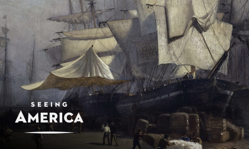 Samuel Colman, Jr., Ships Unloading, New York, 1868, oil on canvas mounted on board, 105 x 76 cm (The Terra Foundation for American Art, Daniel J. Terra Collection, 1984.4)