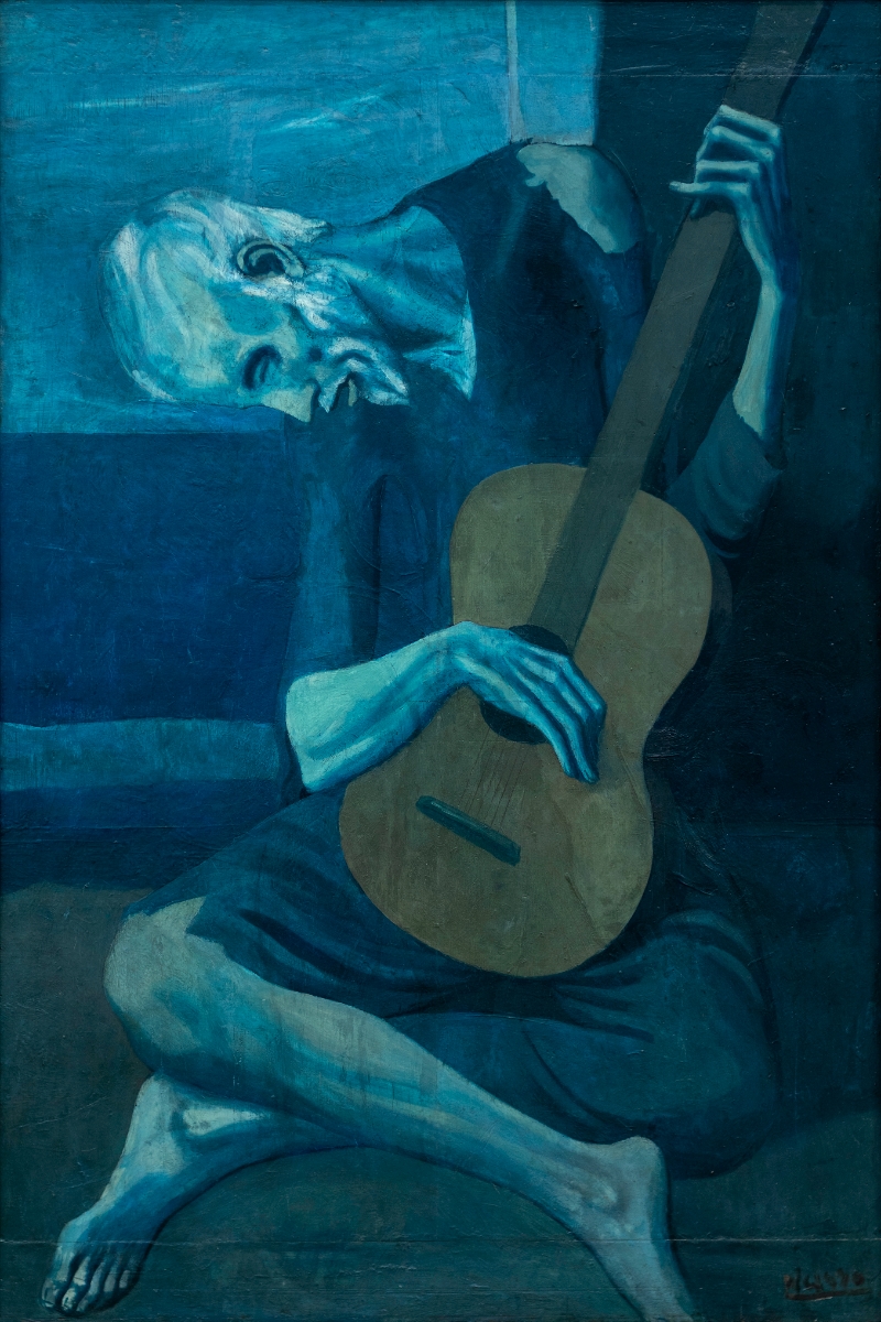 Pablo Picasso, The Old Guitarist, 1903-04 oil on panel, 122.9 x 82.6 cm (Art Institute of Chicago)