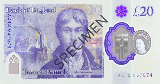2020 £20 banknote honoring J.M.W. Turner