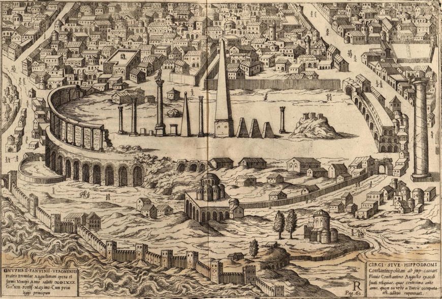 Ruins of the Hippodrome in Constantinople, c. 1560, engraving by Étienne Dupérac, for Onofrio Panvinio, De ludis circensibus, 1600, probably based on a late 15th century drawing (photo: Paul K, CC BY 2.0)