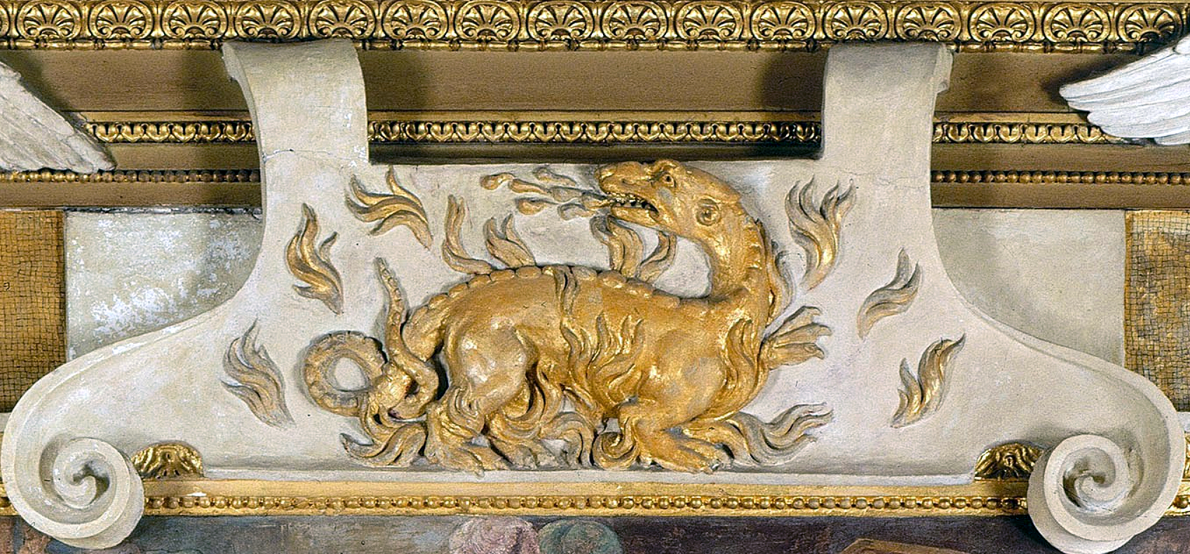 Workshop of Rosso Fiorentino, detail of salamander, Gallery of Francis I, Château de Fontainebleau, 1528-1540 (photo: cea +, CC BY 2.0)