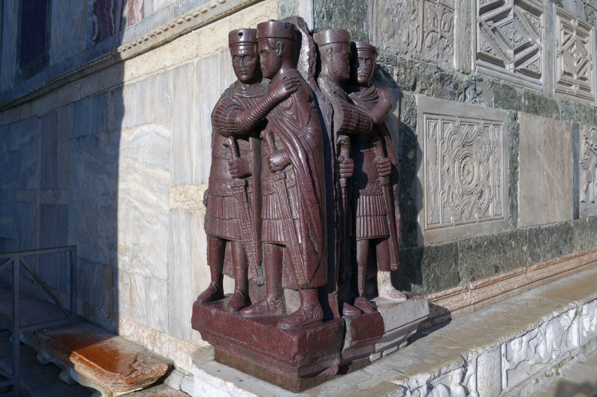 Portraits of the Four Tetrarchs, from Constantinople, c. 305, porphyry, 4' 3" high (Basilica of San Marco, Venice)